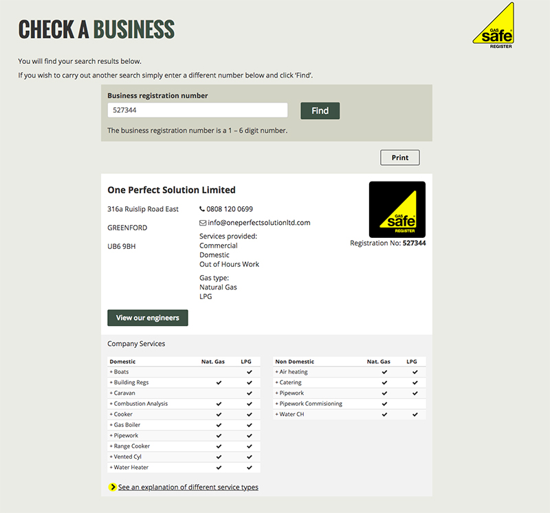 LPG Certified Check business Gas Safe Register
