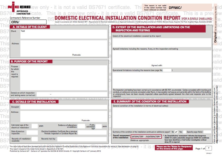 Electrical Safety Certificates Sample